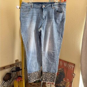 Women's Blue Jeans with Leopard Print Cuffs New York and co size 14